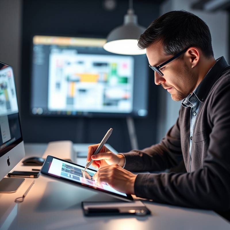 A designer working on a graphic design project on a tablet, representing the Graphic Design Fundamentals course.