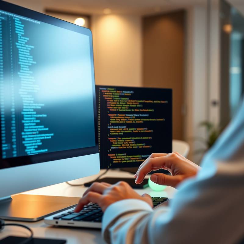 A developer typing Java code on a keyboard, representing the Java Programming Masterclass course.