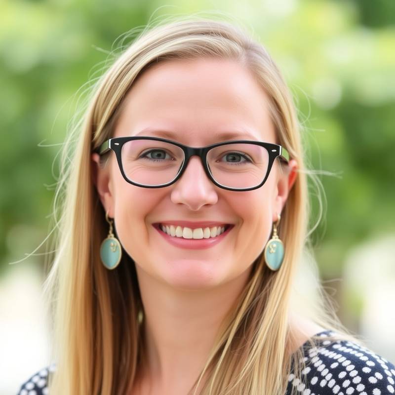 Portrait of Anya Petrova, a smiling woman with glasses and brown hair, teaching Python programming.